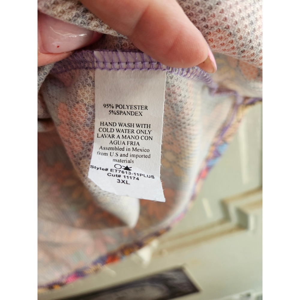 Heimish USA Floral Waffle Knit Top 3XL Multi Color Daisy V-Neck Short Sleeve NEW - Picture 3 of 3